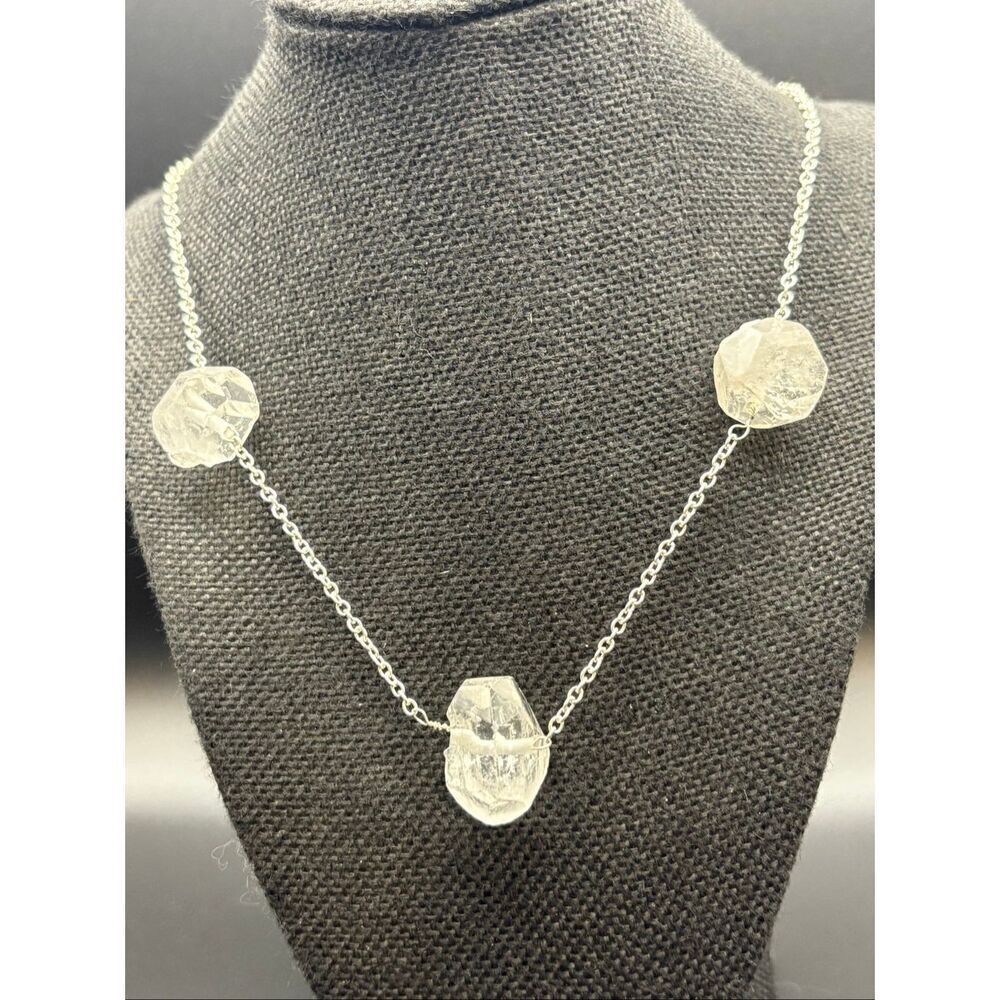 Quartz Crystal and Silvery Necklace, NEW, Handmade, Natural Stone